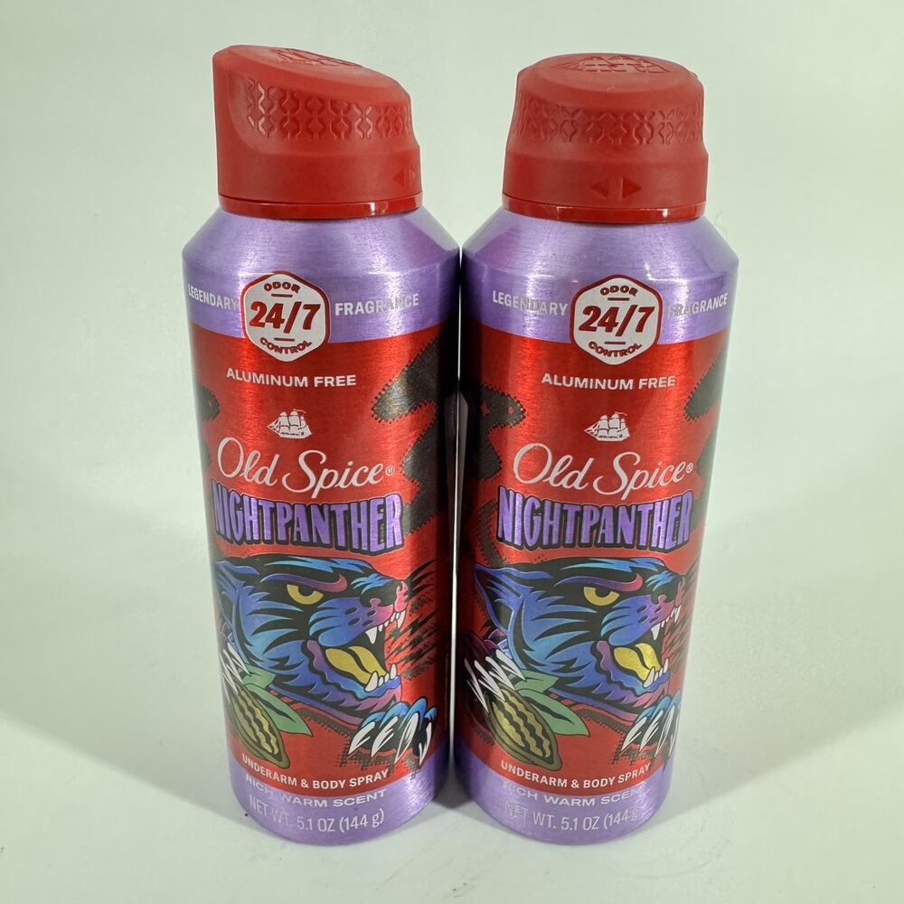 Old Spice Nightpanther Under Arm & Body Spray 5.1 oz Lot Of 2 NEW DISCONTINUED
